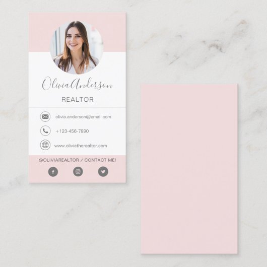 Berufliche Foto Blush Pink-Visitenkarte Visitenkarte (Vorne/Hinten)