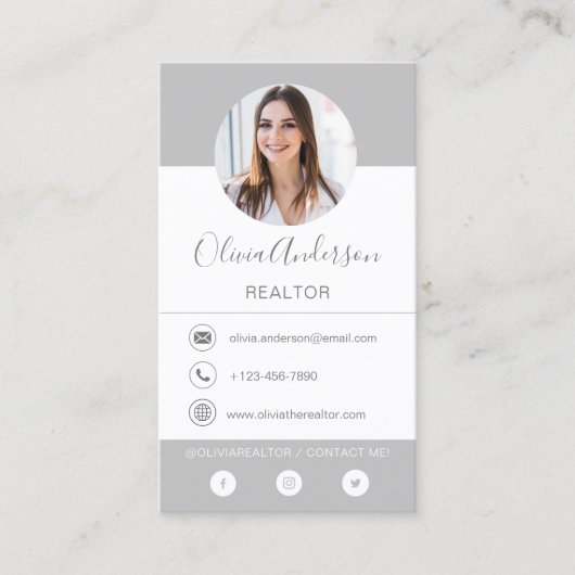 Berufliche Foto Grau Silber-Visitenkarte Visitenkarte (Vorderseite)