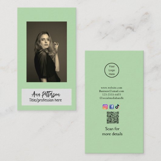 berufliche Foto QR-Website E-Mail sozial modern Visitenkarte (Vorne/Hinten)