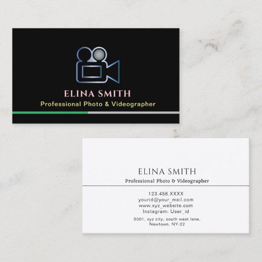 Berufliche Foto Videographen Visitenkarte (Vorne/Hinten)