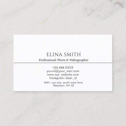Berufliche Foto Videographen Visitenkarte (Rückseite)
