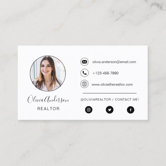 Berufliche Foto White Black Business Card Visitenkarte (Vorderseite)