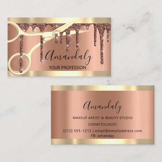 Berufliche Friseurschere Gold Kupfer Visitenkarte (Vorne/Hinten)