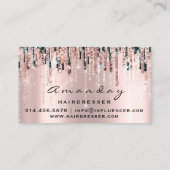 Berufliche Friseurschere Rose Aquamarin Gold Visitenkarte (Rückseite)