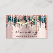 Berufliche Friseurschere Rose Aquamarin Gold Visitenkarte (Vorderseite)