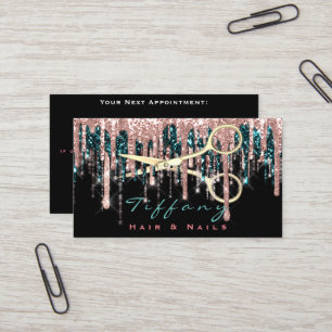 Berufliche Friseurschere Rose Black Gold Visitenkarte