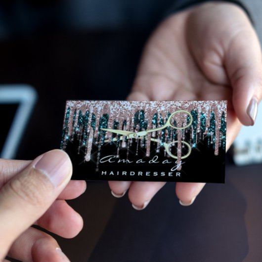 Berufliche Friseurschere Rose Black Gold Visitenkarte