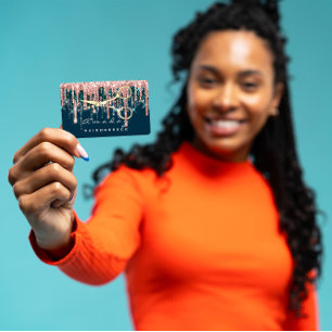 Berufliche Friseurschere Rose Blue Gold Visitenkarte