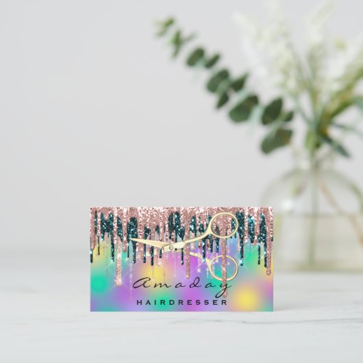 Berufliche Friseurschere Rose QR CODE Visitenkarte (Stehend Vorderseite)