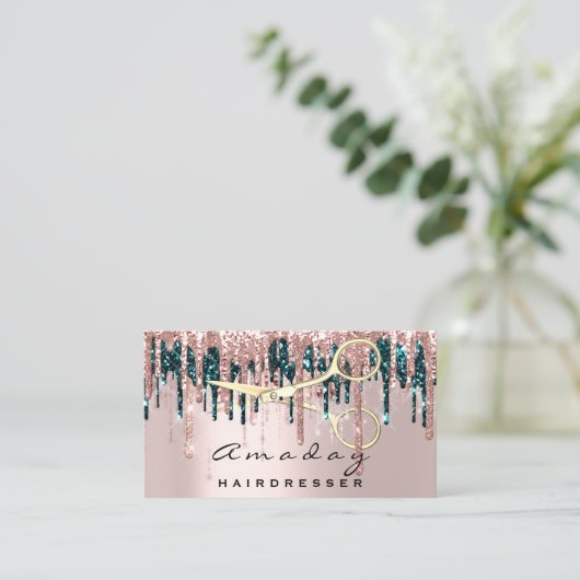 Berufliche Friseurschere Rose Tropfen Gold Visitenkarte (Stehend Vorderseite)