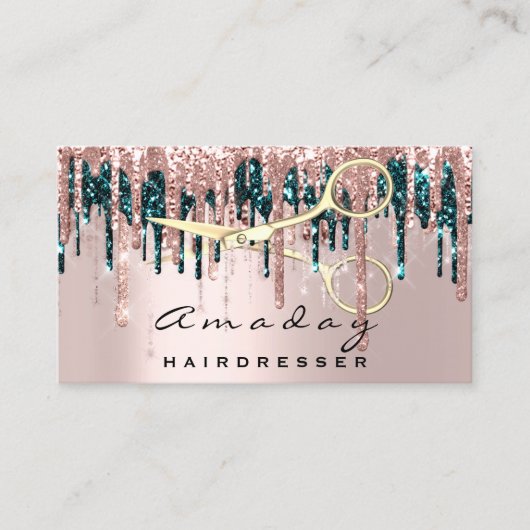 Berufliche Friseurschere Rose Tropfen Gold Visitenkarte (Vorderseite)