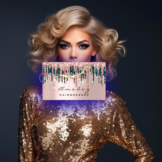 Berufliche Friseurschere Rose Tropfen Gold Visitenkarte