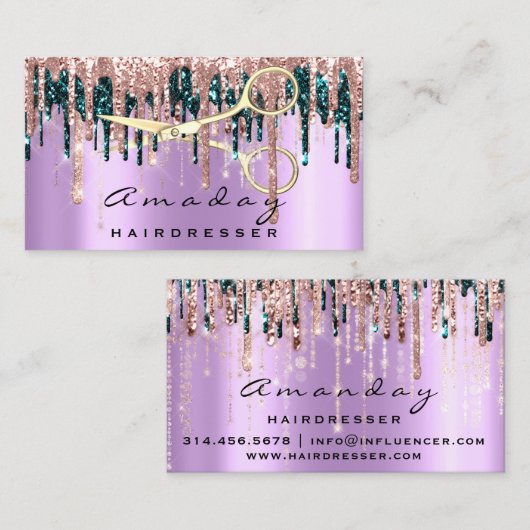 Berufliche Friseurschere Rose Violet Gold Visitenkarte (Vorne/Hinten)