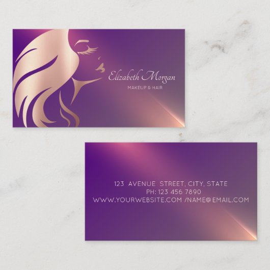 Berufliche Girl-Face-Silhouette Lila Visitenkarte (Vorne/Hinten)