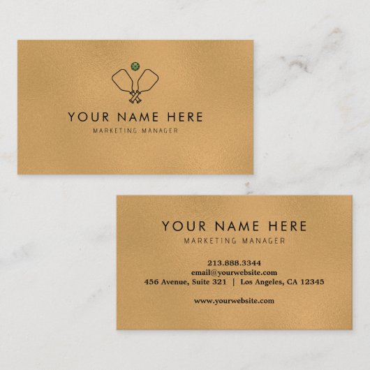 berufliche Gold Black Pickleball Business Card Visitenkarte (Vorne/Hinten)