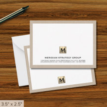 Berufliche Gold Monogram Note Card Leinengrenze