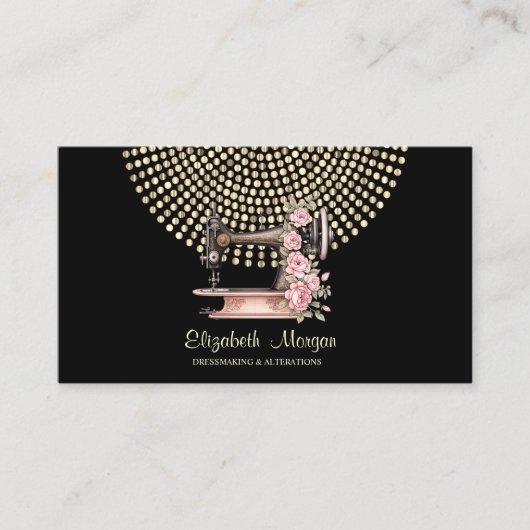 Berufliche, goldene Dots Nähmaschine schwarz Visitenkarte (Vorderseite)