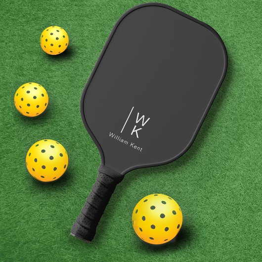 Berufliche graue Monogramm-Initialen + Name Pickleball Schläger
