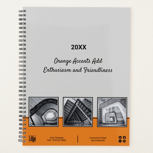 Berufliche Graue, Schwarz und Orange Collage Busin Planer (Vorderseite)