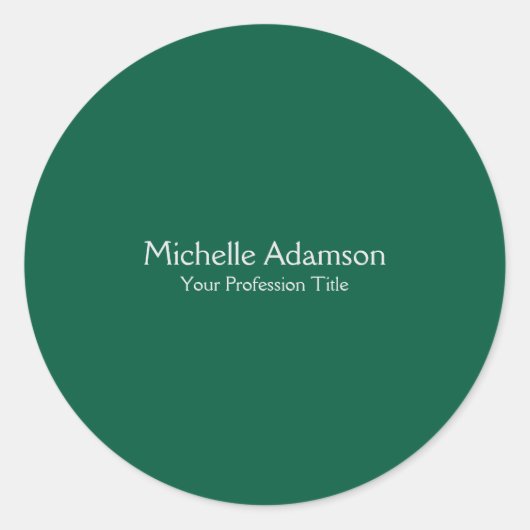 Berufliche Grünfarbe Schlicht Runder Aufkleber (Vorderseite)
