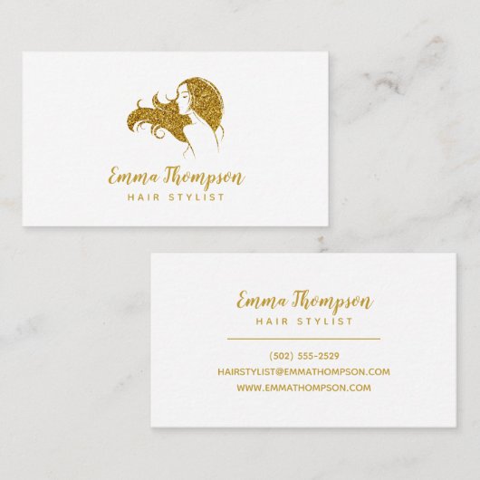 Berufliche Haarstylist-Logos in Weiß und Gold Visitenkarte (Vorne/Hinten)