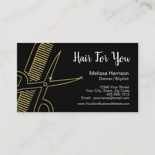 Berufliche Hairstylist-Gold-Glitzer-Schere Visitenkarte (Vorderseite)