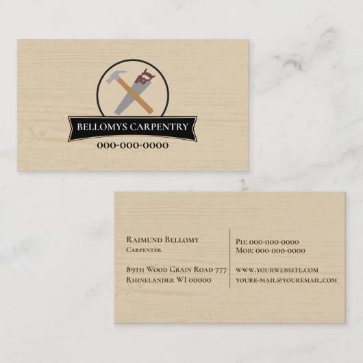 Berufliche Handyman Wood Grain Business Card Visitenkarte (Vorne/Hinten)