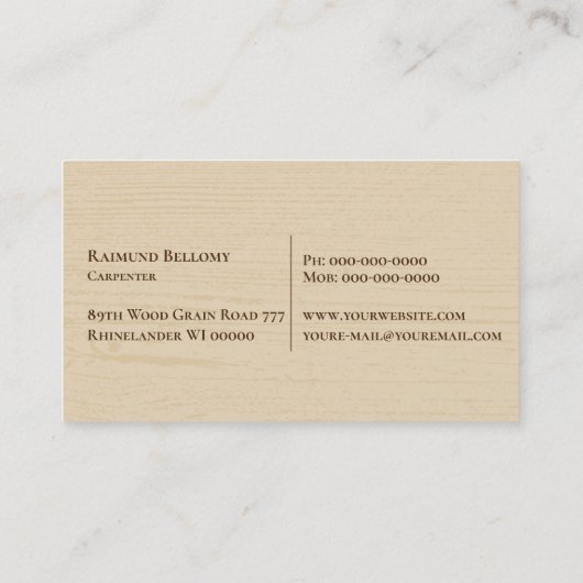 Berufliche Handyman Wood Grain Business Card Visitenkarte (Rückseite)