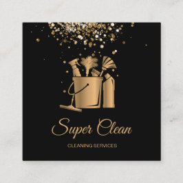 Berufliche Hausreinigung Haushaltshilfe Gold Glitz Quadratische Visitenkarte