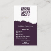 Berufliche Hausreinigung Lila weiß Visitenkarte (Rückseite)