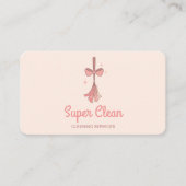 Berufliche Hausreinigung Logo Retro Broom Bow Visitenkarte (Vorderseite)