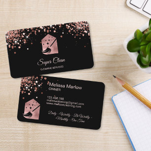 Berufliche Hausreinigung Rose Gold Glitzer Busi Visitenkarte