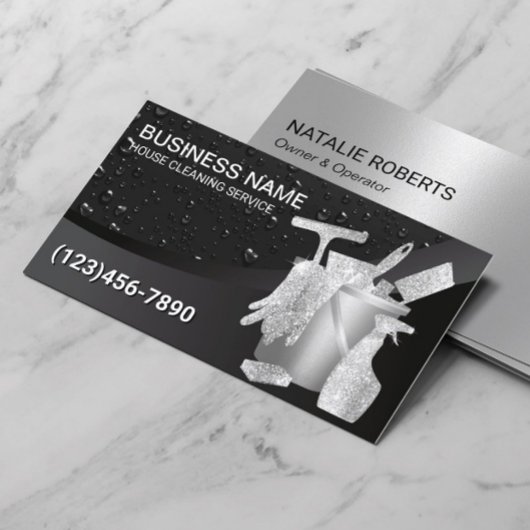 Berufliche Hausreinigung schwarzer Wassertropfen Visitenkarte