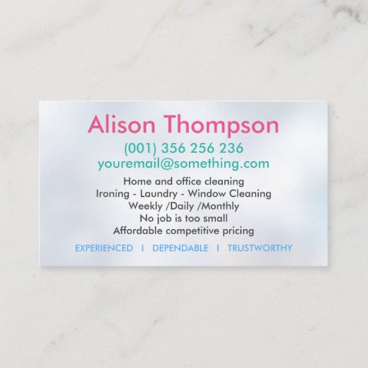 Berufliche Hausreinigung Visitenkarte (Rückseite)