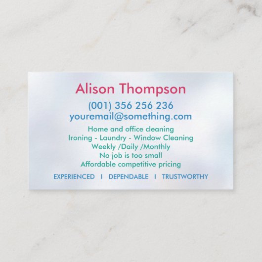 Berufliche Hausreinigung Visitenkarte (Rückseite)