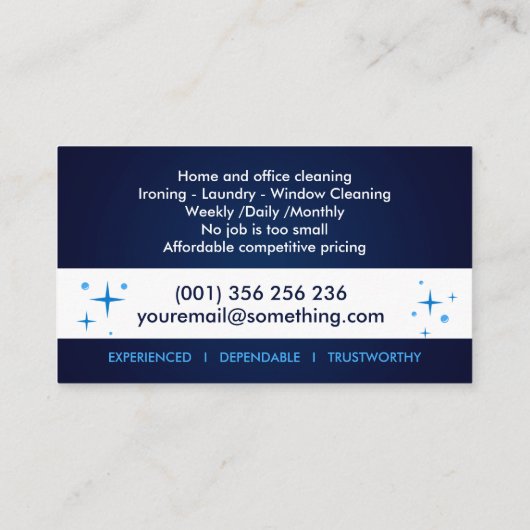 Berufliche Hausreinigung Visitenkarte (Rückseite)