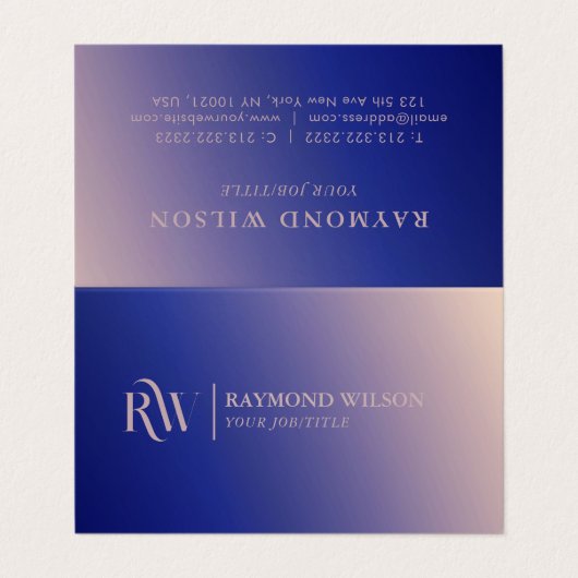 Berufliche Imitat Rose Gold und Navy Blue Visitenkarten (Außenseite Aufgefaltet)