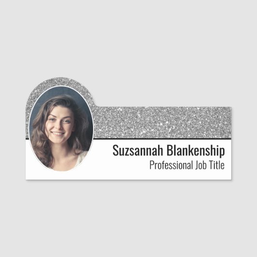Berufliche Imitate Silver Glitzer Custom Foto Namensschild (Vorderseite)