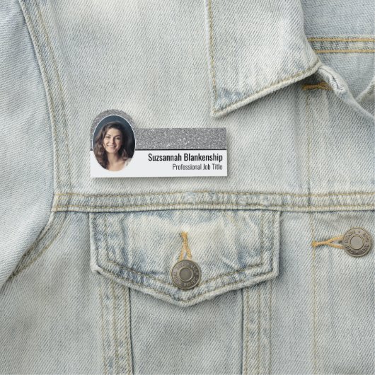 Berufliche Imitate Silver Glitzer Custom Foto Namensschild (Beispiel)