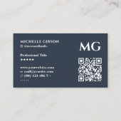 Berufliche Initiale Minimal Charcoal Blue Visitenkarte (Rückseite)