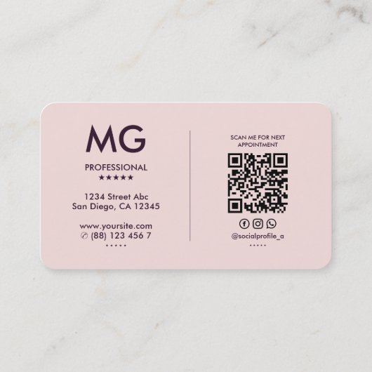 Berufliche Initialen Modernes Ästhetisches Rosa Visitenkarte (Rückseite)