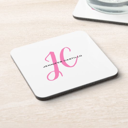 Berufliche Kalligraphie-Script-Monogram-Girly Getränkeuntersetzer (Linke Seite)