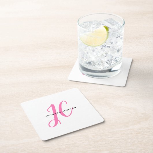 Berufliche Kalligraphie-Script-Monogram-Girly Rechteckiger Pappuntersetzer (Vor Ort)