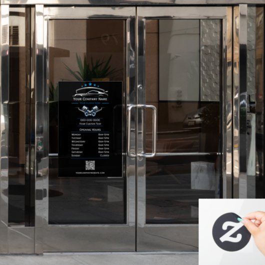 Berufliche Kfz-Reparatur, Geschäftszeiten Fensteraufkleber (Büro Tür)