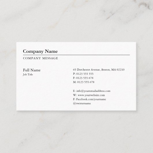 Berufliche Klasse Schlicht Visitenkarte (Vorderseite)