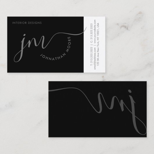 Berufliche Krümmung Graue Skriptmonogramm Visitenkarte (Vorne/Hinten)