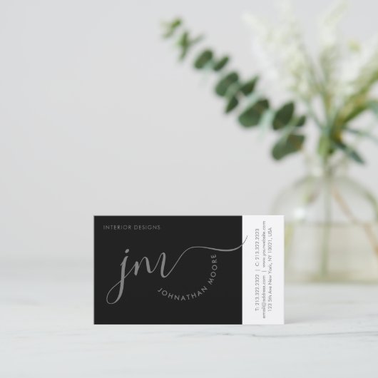 Berufliche Krümmung Graue Skriptmonogramm Visitenkarte (Stehend Vorderseite)
