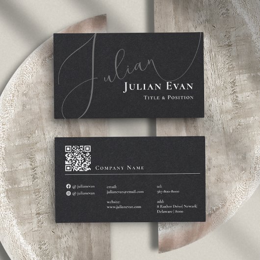 Berufliche, kursive Script Black Business Card Visitenkarte