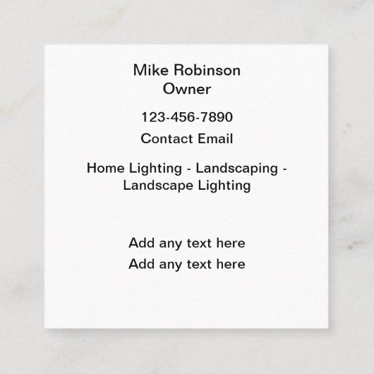 Berufliche Landschaften und Zuhause-Beleuchtung Quadratische Visitenkarte (Rückseite)