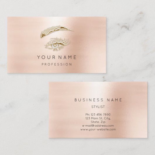 Berufliche Lashes Brows Makeup Gold Blush Visitenkarte (Vorne/Hinten)